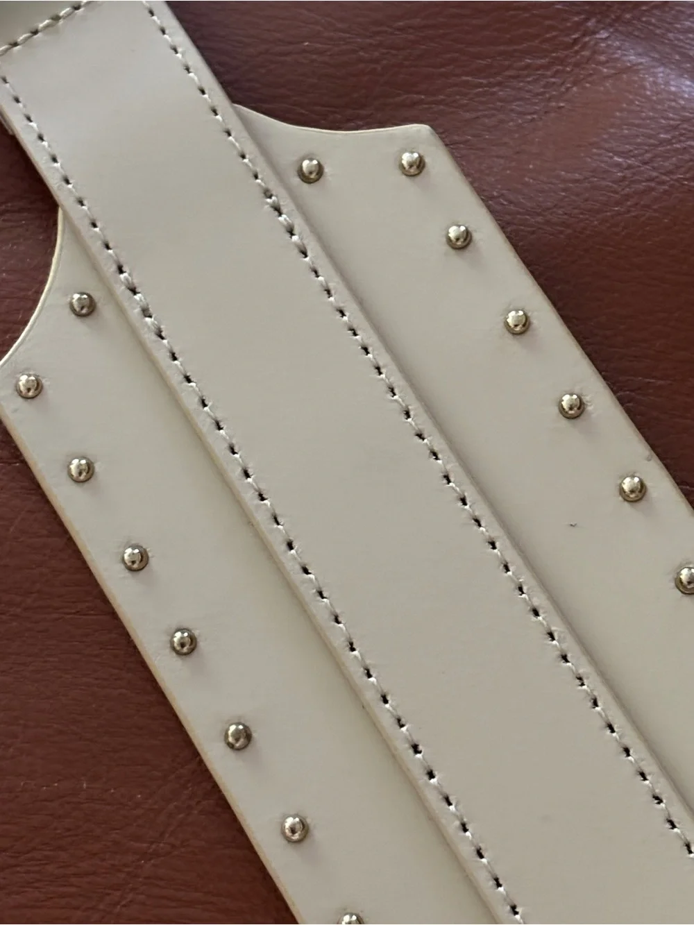 NWT Loft Women's Gold Studded Wide Leather Corset-Style Belt Tan - Size M/L